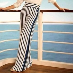 Lauren Ralph Lauren striped wide-leg pants in blue and white, Size 12